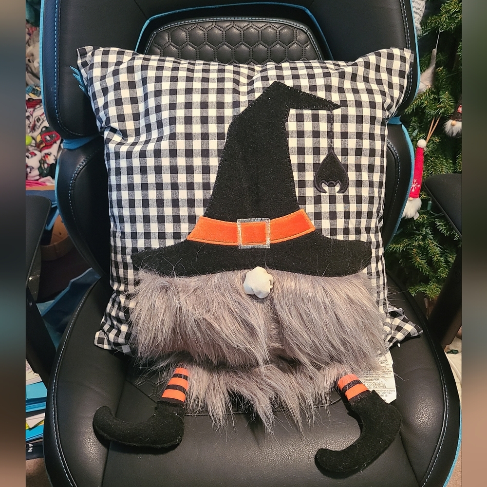 Halloween Gnome Pillow with Black and Orange Hat